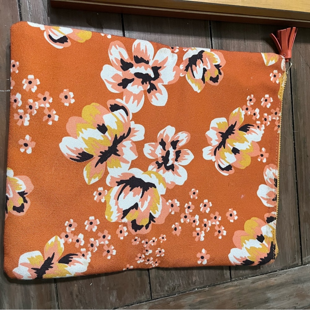 Floral Orange Clutch With Mini Card Holder